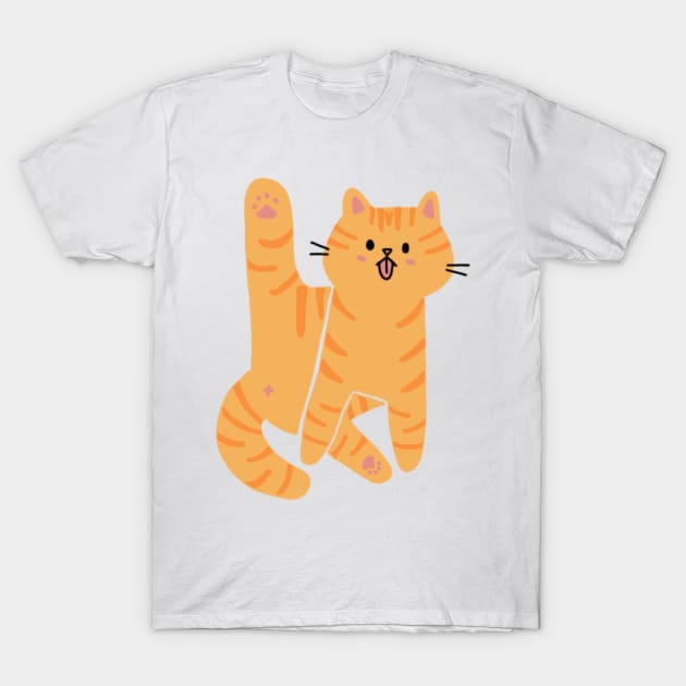 Orange Cat Licking Butt T-Shirt by waddleworks